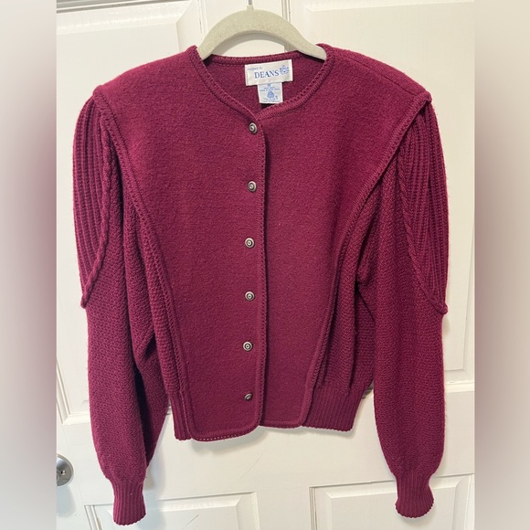 Vintage Deans burgundy boiled wool jacket cardigan sweater womens size m medium - Picture 1 of 4